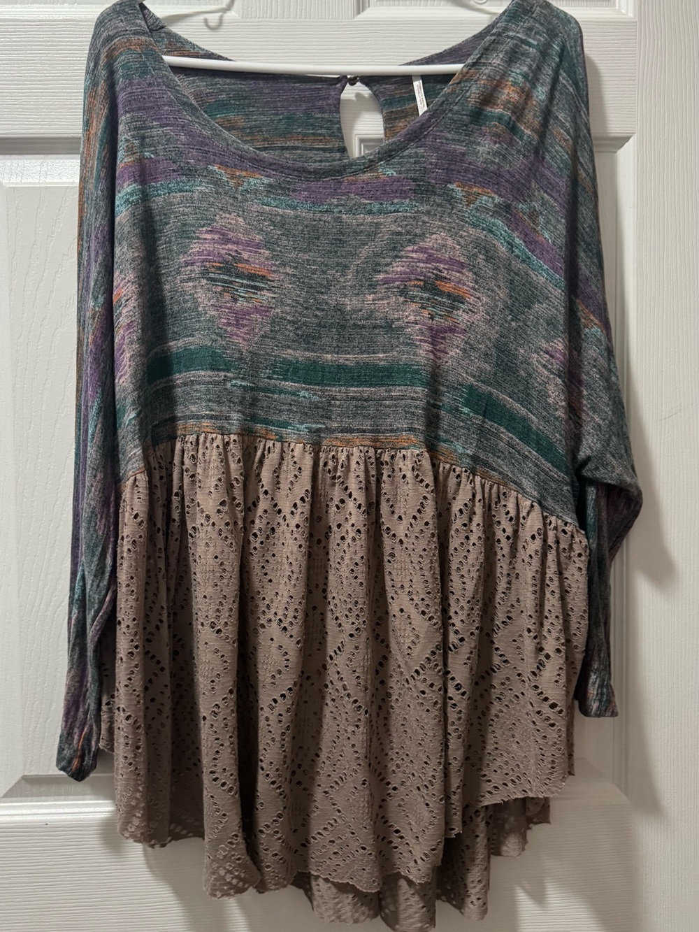Free People Heathered Teal, Mauve & Taupe Boho Eyelet Tunic